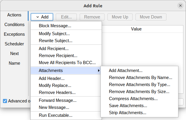 Policy rule actions