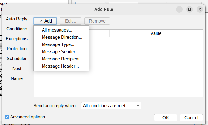 Autoresponder Rules conditions