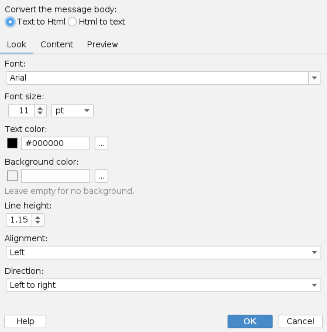 Change message format, Look tab