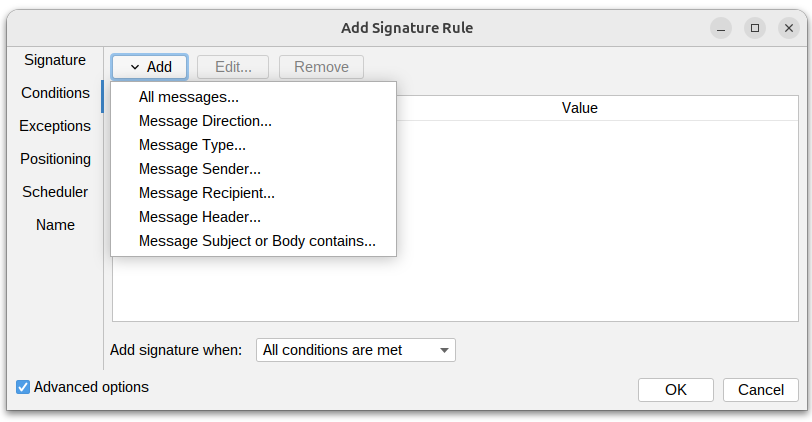 Signature Rules conditions