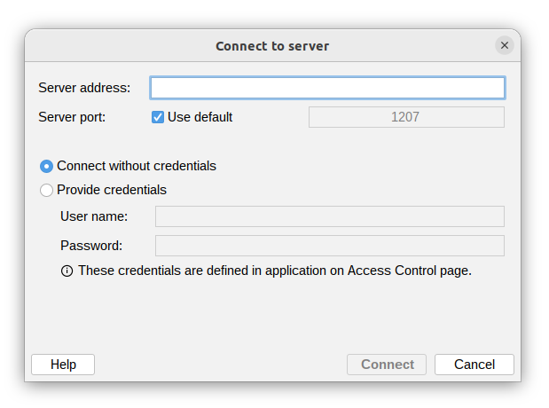 Connect to server window