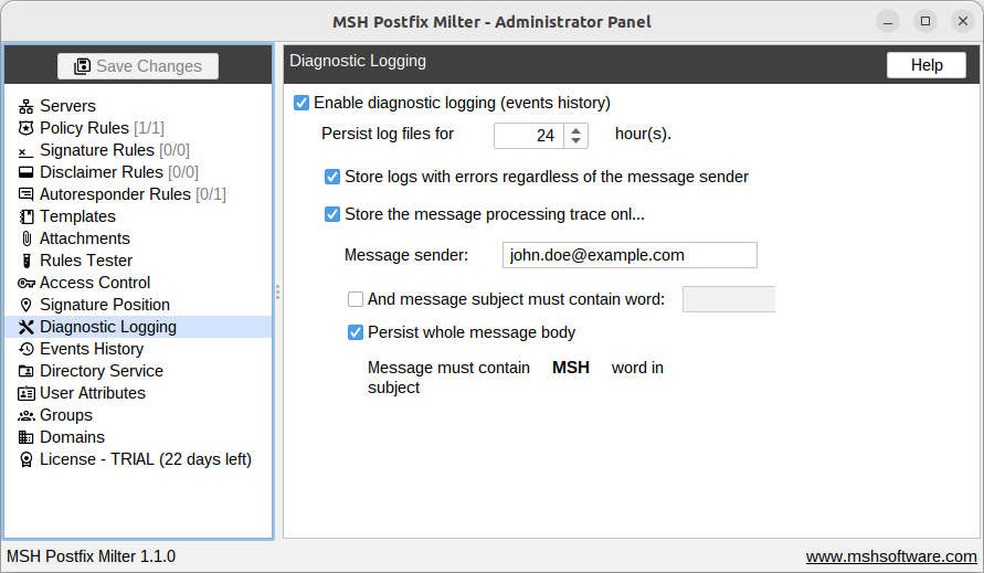 Diagnostic logging