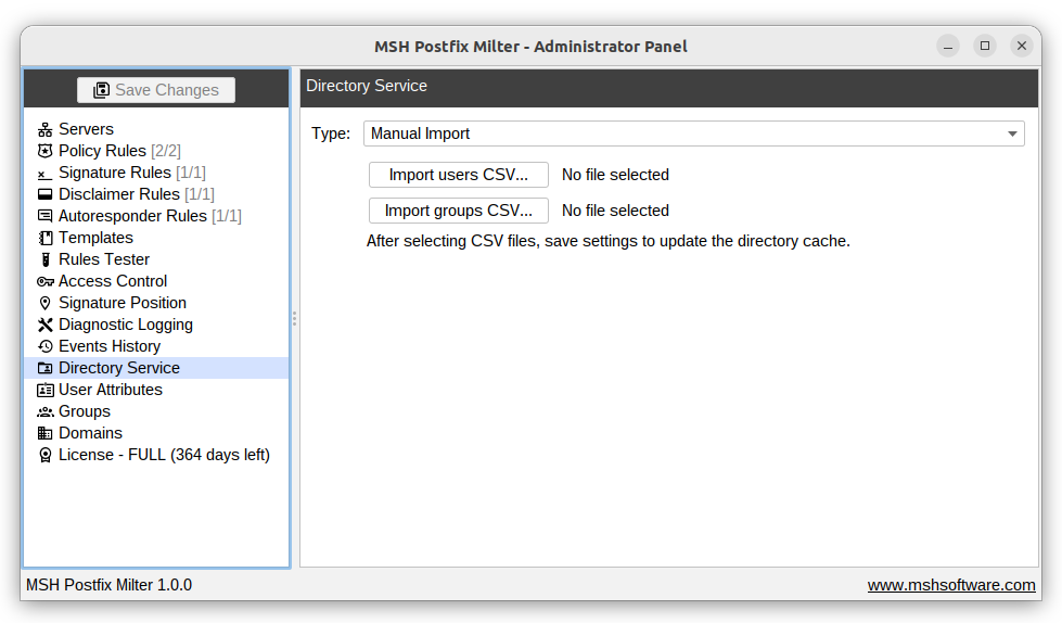 Directory service manual import