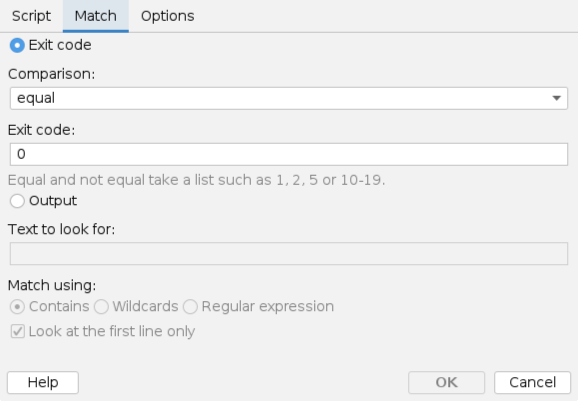 External script, Match tab