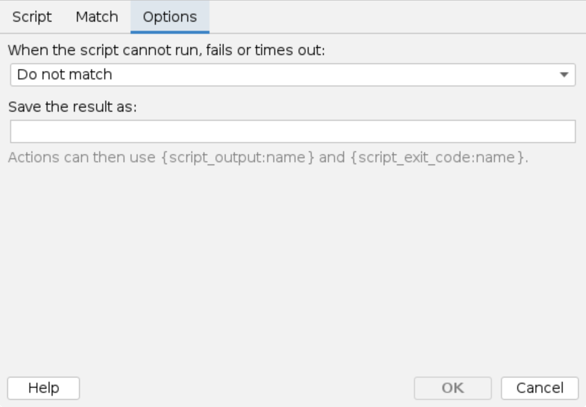 External script, Options tab