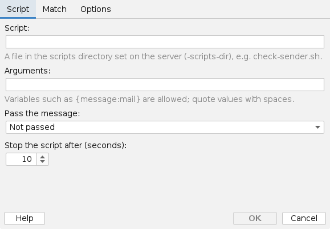 External script, Script tab