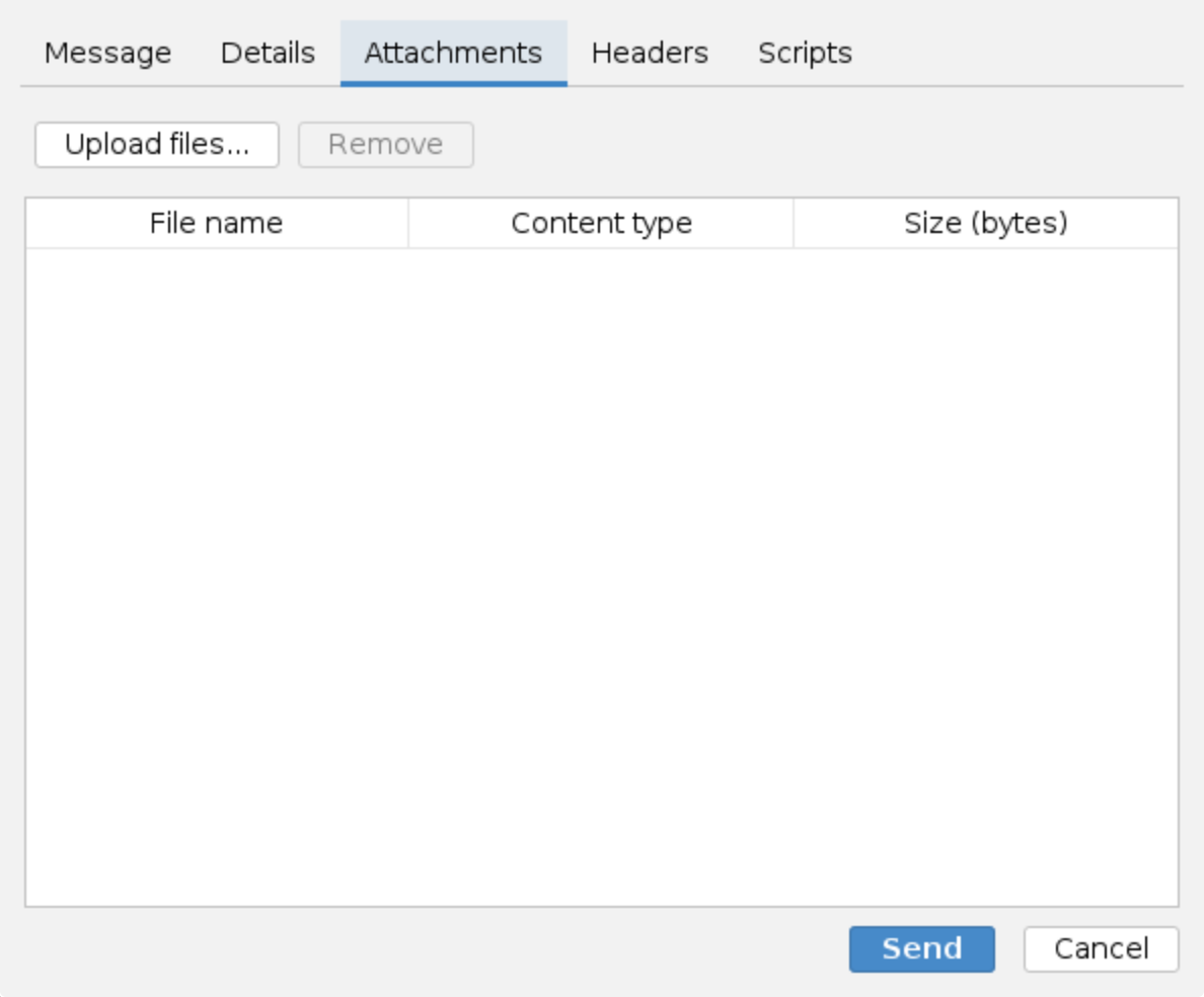 Test message compose, Attachments tab