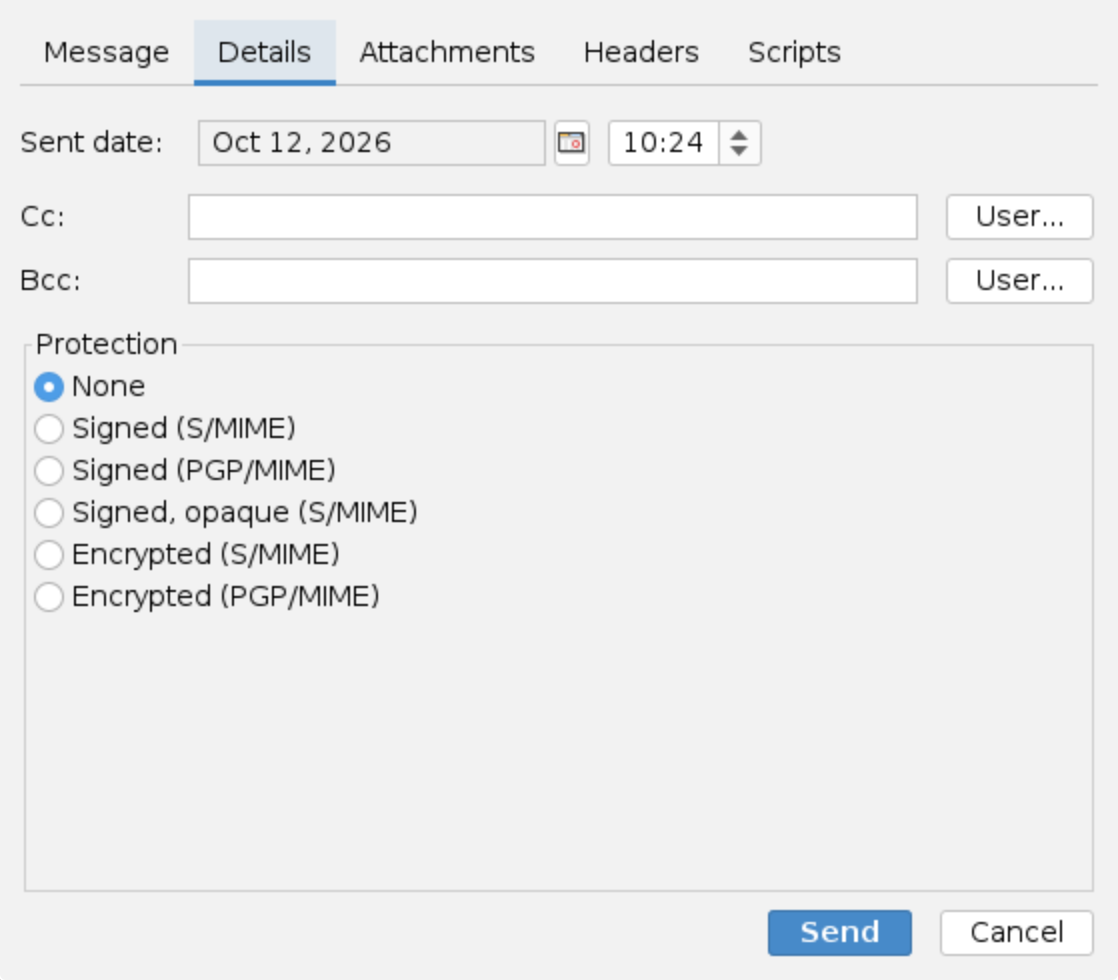Test message compose, Details tab