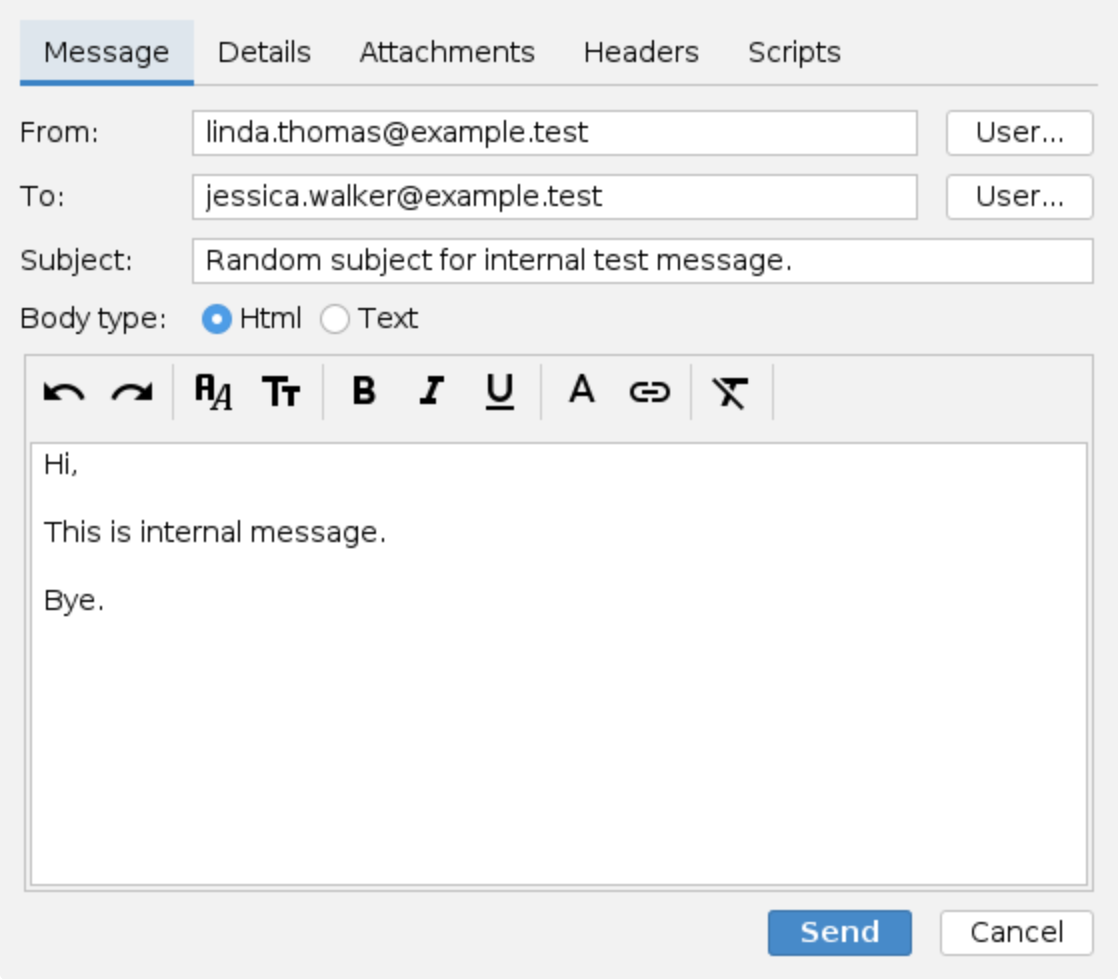 Test message compose, Message tab
