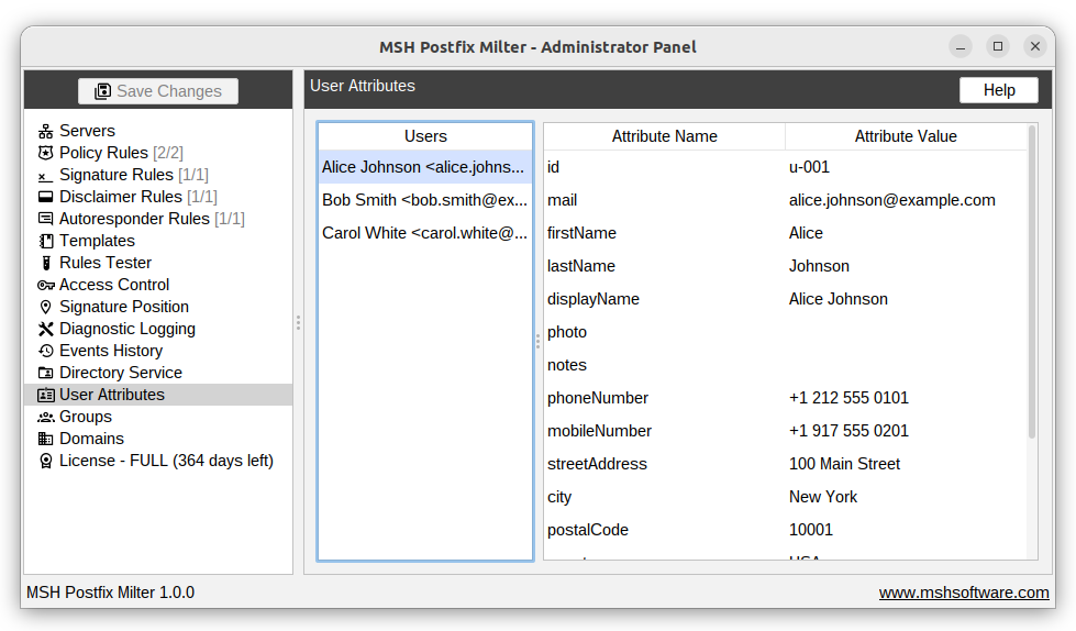 User attributes